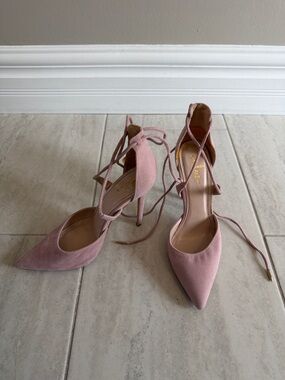 Women’s Pink Lace-Up Pointed Toe Heels
